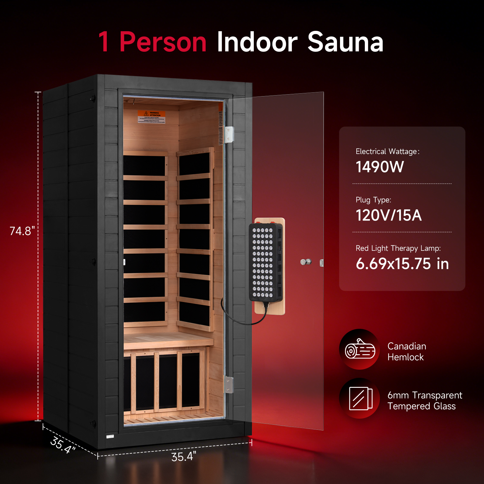 Neptune 1 Person Full Spectrum Infrared Sauna with Red Light Therapy