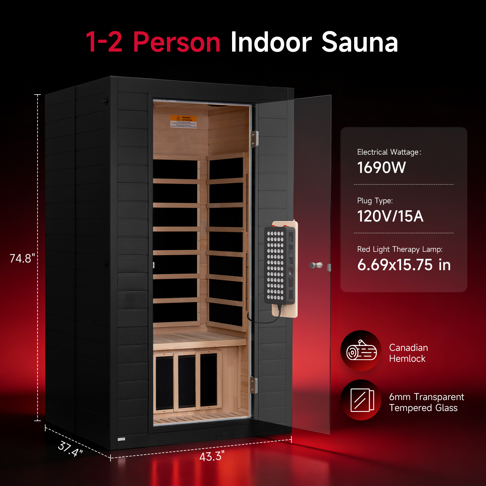 Neptune 1-2 Person Full Spectrum Red-Light Therapy Sauna