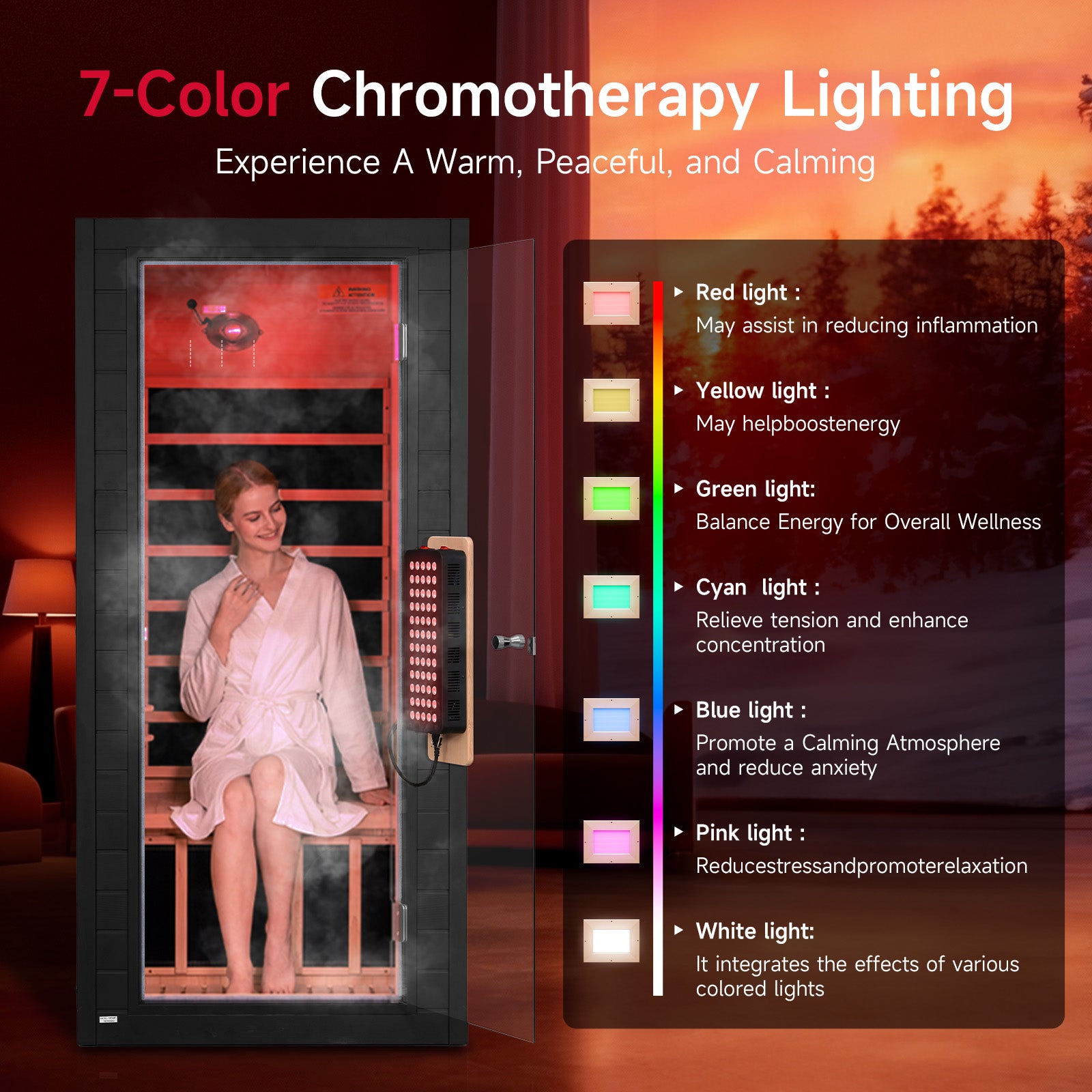 Neptune 1 Person Full Spectrum Infrared Sauna with Red Light Therapy