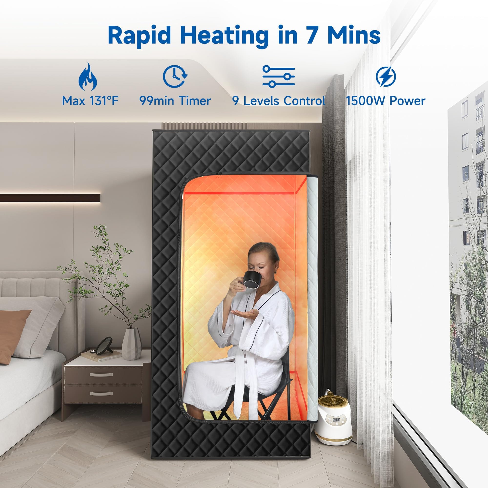 Real Relax Sports&Fitness BJL-SNF01 Portable Steam Room for Home, 3’ x 3’ x 5.9’ Roomier Steam Sauna Box Sauna Tent with 3L 1500W Steamer, Remote Control, Folding Chair