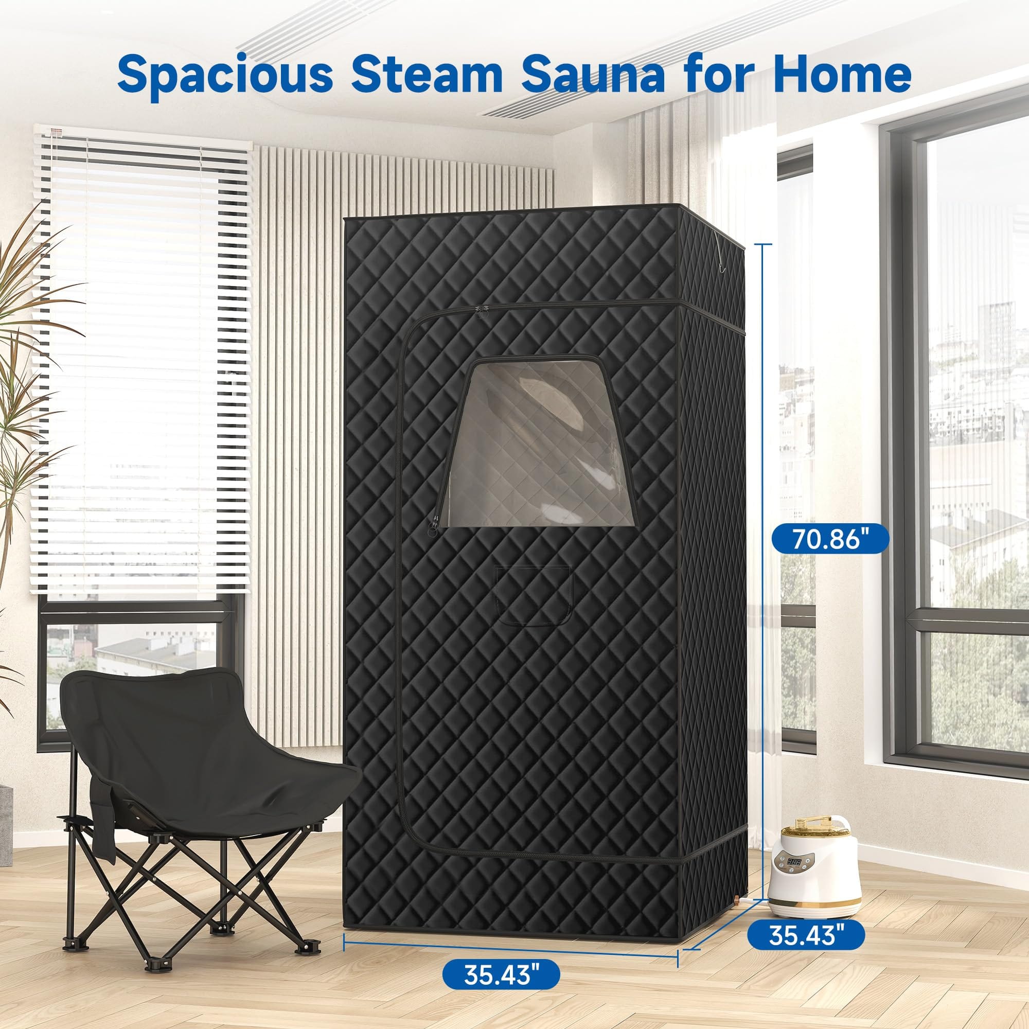 Real Relax Sports&Fitness BJL-SNF01 Portable Steam Room for Home, 3’ x 3’ x 5.9’ Roomier Steam Sauna Box Sauna Tent with 3L 1500W Steamer, Remote Control, Folding Chair