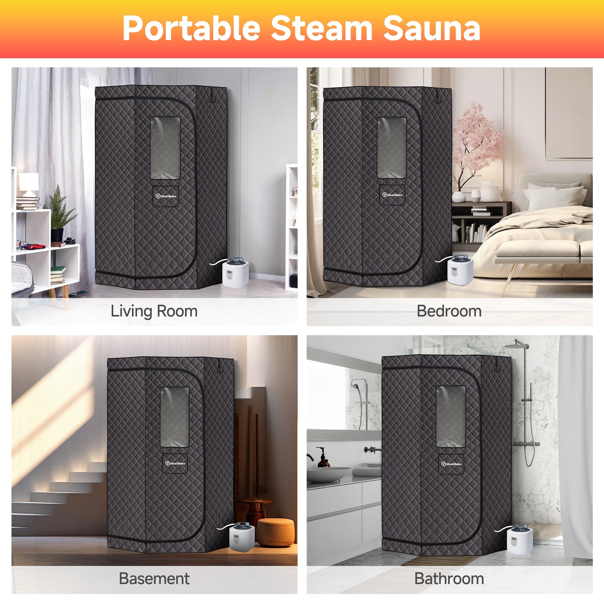 Real Relax Sports&Fitness Real Relax Sauna Box Portable Sauna for Home, 6.2ft Full Body Home Steam Sauna, Spacious Pentagon Steam Room Home Spa with 3.6L 1600W Steamer Sauna, Grey