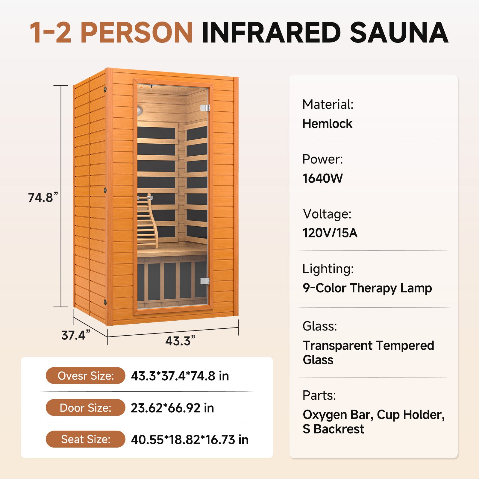Earth 1-2 Person Low EMF Far Infrared Sauna