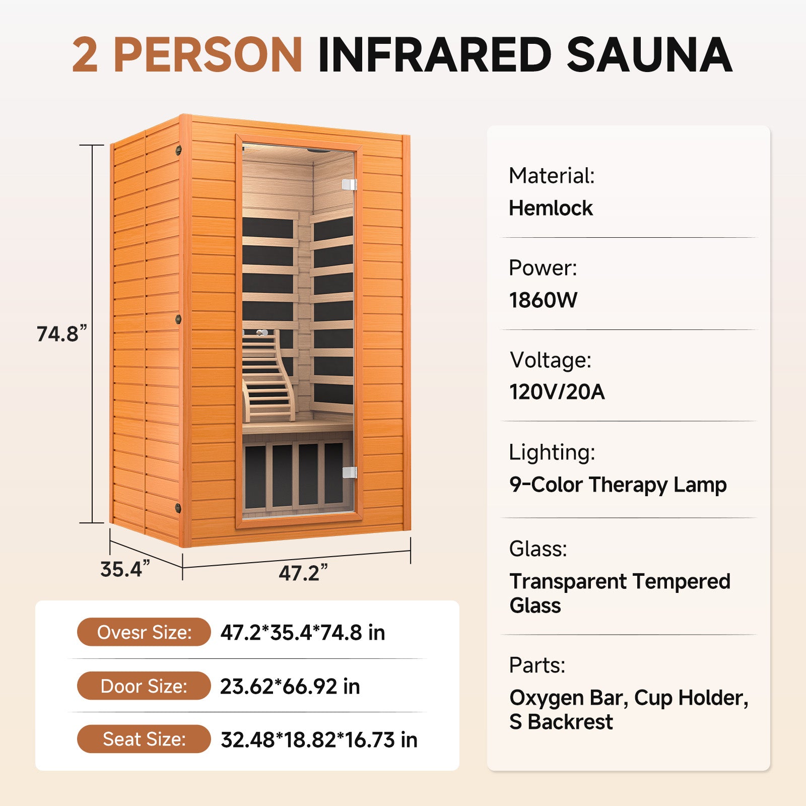 Earth 2 Person Low EMF Far Infrared Sauna