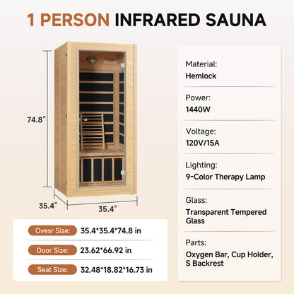 Earth 1 Person Low EMF Far Infrared Sauna