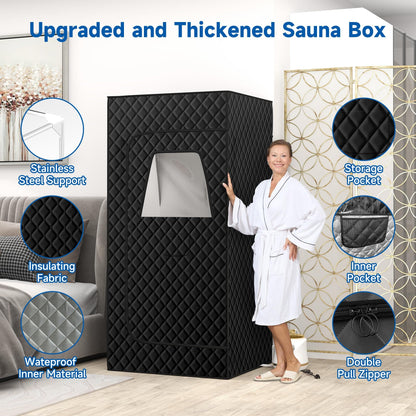 Real Relax Sports&Fitness BJL-SNF01 Portable Steam Room for Home, 3’ x 3’ x 5.9’ Roomier Steam Sauna Box Sauna Tent with 3L 1500W Steamer, Remote Control, Folding Chair