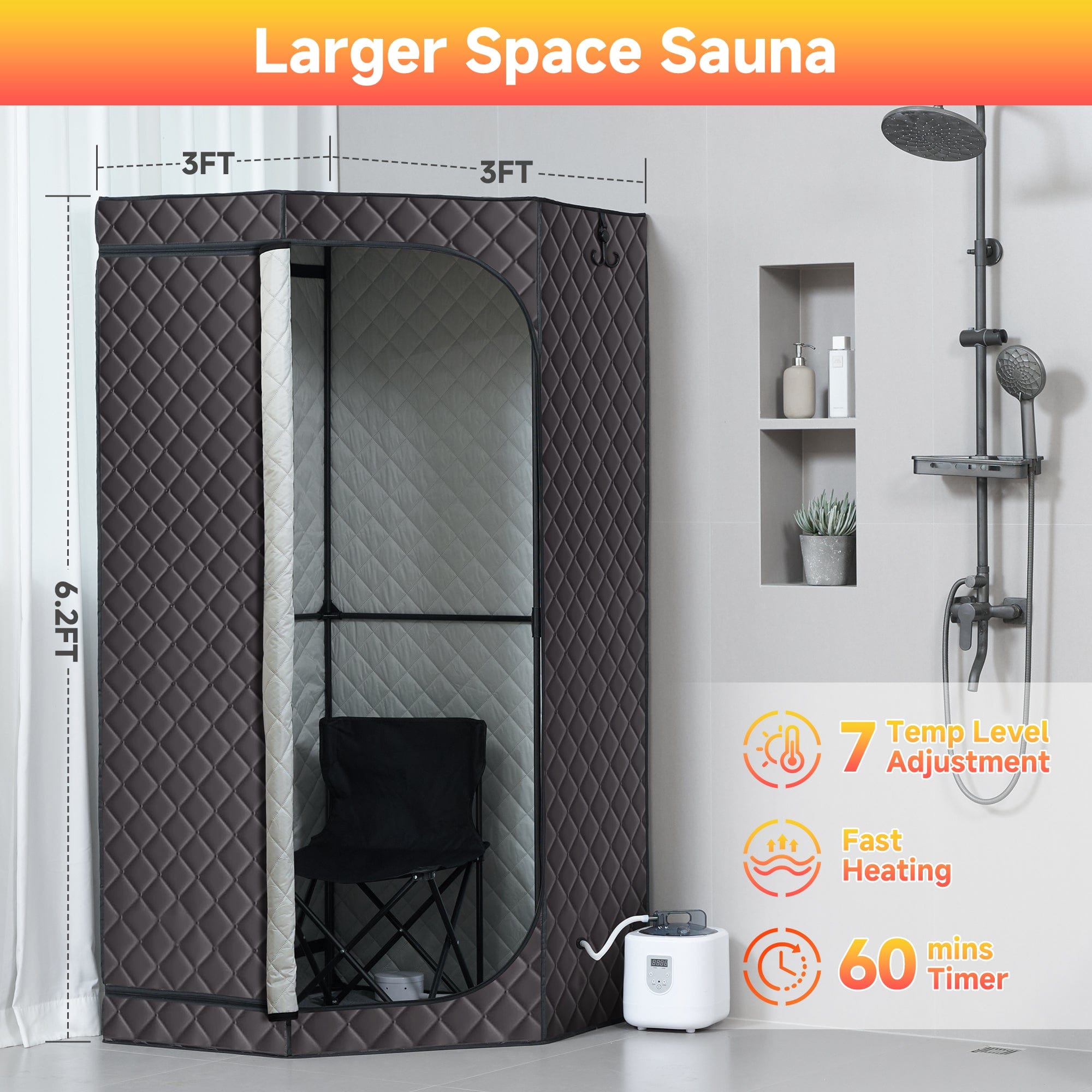 Real Relax Sports&Fitness Real Relax Sauna Box Portable Sauna for Home, 6.2ft Full Body Home Steam Sauna, Spacious Pentagon Steam Room Home Spa with 3.6L 1600W Steamer Sauna, Grey