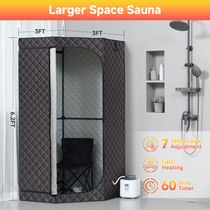 Real Relax Sports&Fitness Real Relax Sauna Box Portable Sauna for Home, 6.2ft Full Body Home Steam Sauna, Spacious Pentagon Steam Room Home Spa with 3.6L 1600W Steamer Sauna, Grey