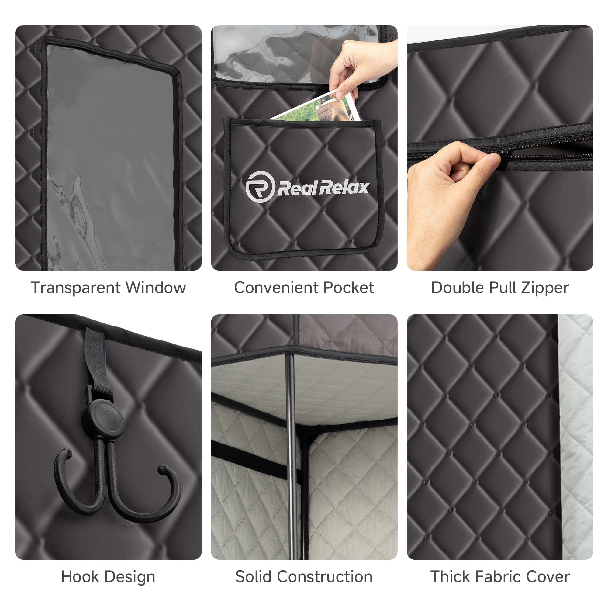 Real Relax Sports&Fitness Real Relax Sauna Box Portable Sauna for Home, 6.2ft Full Body Home Steam Sauna, Spacious Pentagon Steam Room Home Spa with 3.6L 1600W Steamer Sauna, Grey